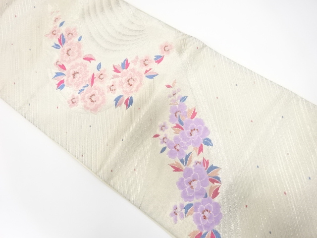 流水に牡丹模様織り出し　袋帯